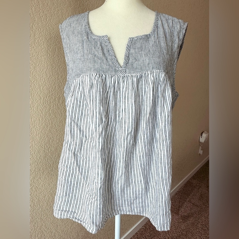 NWT Lucky Brand Linen Striped Sleeveless Tunic Top Small